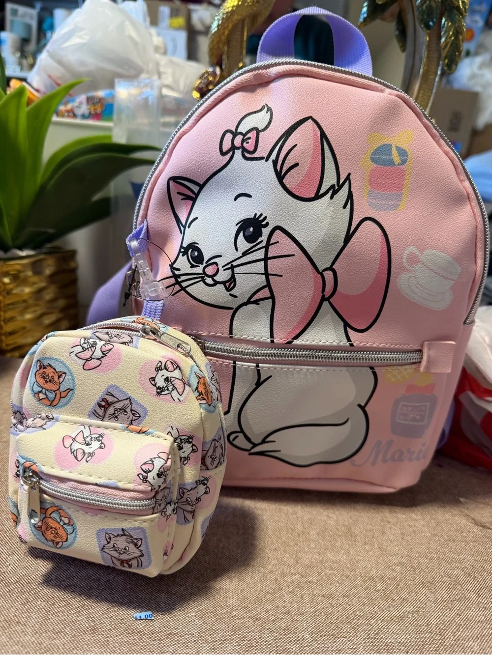 Pink Kids Backpack and Mini Pouch - Cute Marie Cat Design